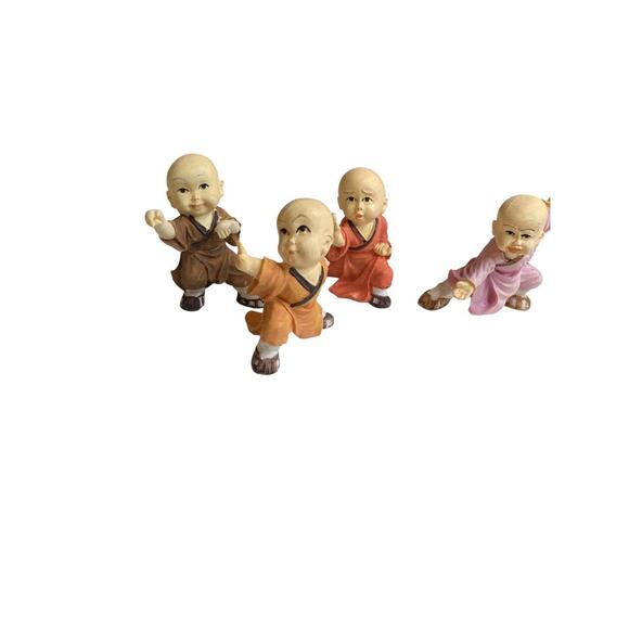 Vintage Set of 4 Baby Monk Resin Figurines Happiness 2.5" - Picture 2 of 9